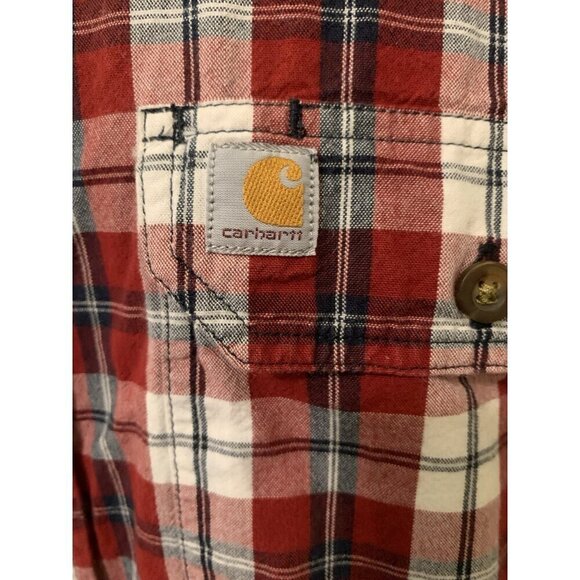 Carhartt Mens Relaxed Fit Plaid Shirt Size L Red White Blue Front Pockets - Picture 6 of 12